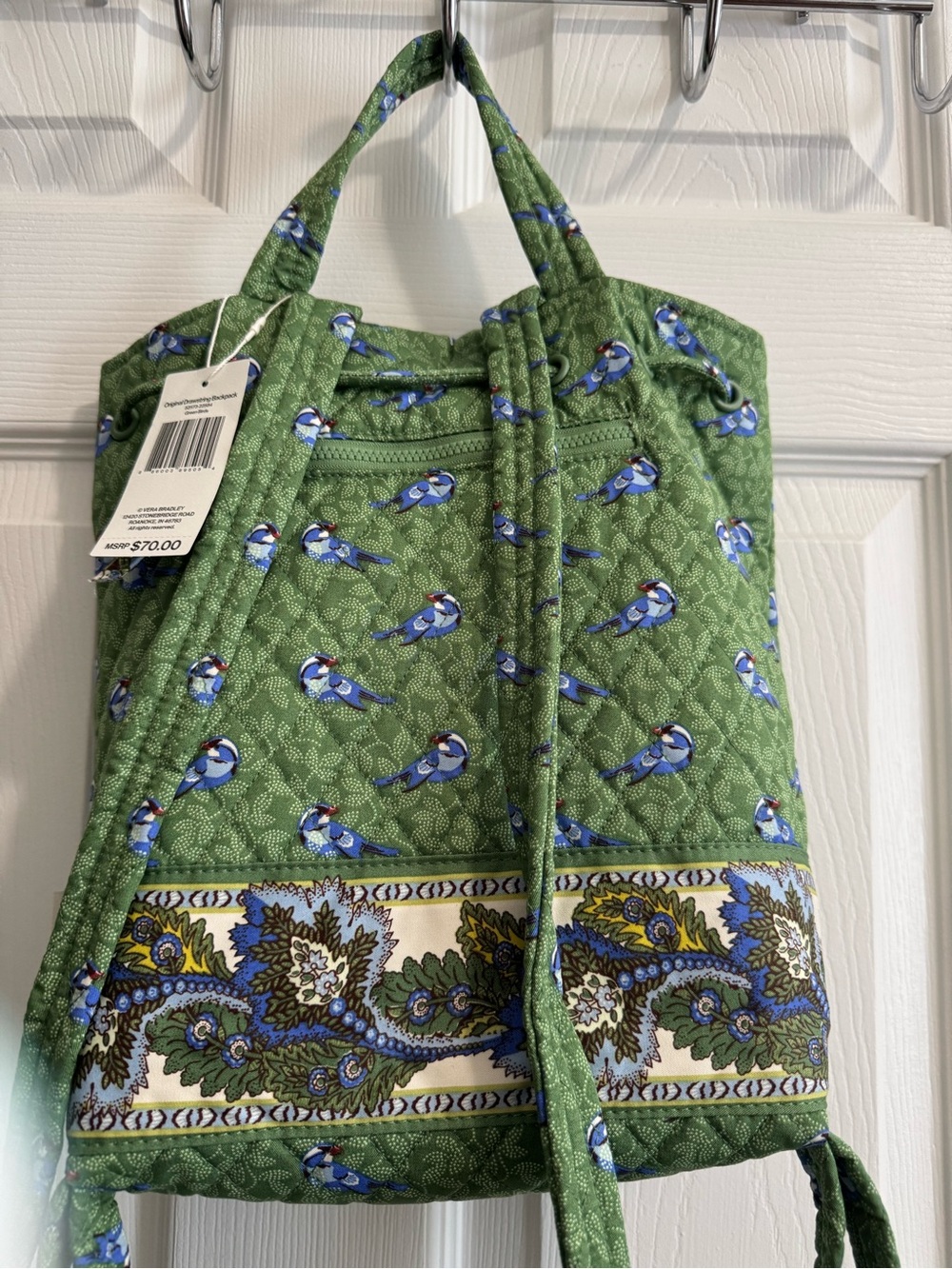 NWT Vera Bradley Original Drawstring Backpack in Green Birds! - Picture 4 of 6